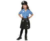 Role play-set for kids Blue Policewoman (shirt, skirt, belt, hat, handcuffs, Walkie- talkie, baton), size 110/120 cm